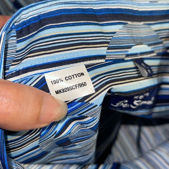 Ben Sherman Mens Carnaby Fit Stripe Short Sleeve Button Up Shirt Blue Medium NWT - Picture 6 of 10